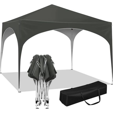 WOLTU Pavillon Pop-Up wasserdichter Faltpavillon Sonnenschutz Event Gazebo Gartenpavillon auf Terrasse Camping Festival mit Halbmonddach Pagodenzelt des Halbkreises aus Oxford Metallrahmen 3x3 Grau (1/5)