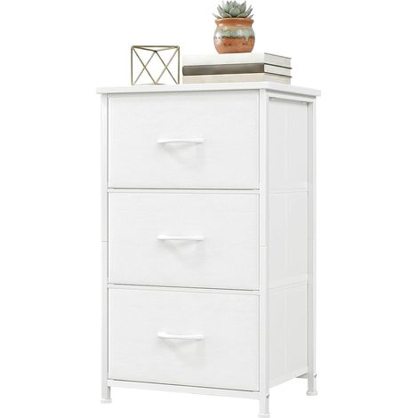 Commode Moderne avec 3 Tiroirs en Tissu et Plateau en Bois, Blanc, 40x30x75 cm (1/5)