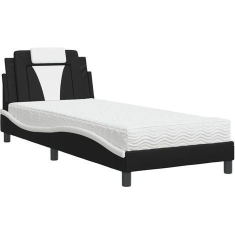 vidaXL Letto Viana con Materasso Nero e Bianco 80x200 cm in Similpelle (1/5)