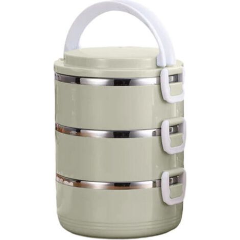 Boîte à lunch isotherme en acier inoxydable 304, triple étanchéité, ronde, style boîte bento, convient aux bureaux et aux écoles (verte). (1/5)