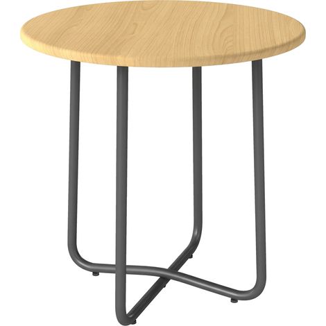 Tavolino da Giardino Rotondo Ø48x51 cm in Metallo Effetto Legno Naturale (1/5)