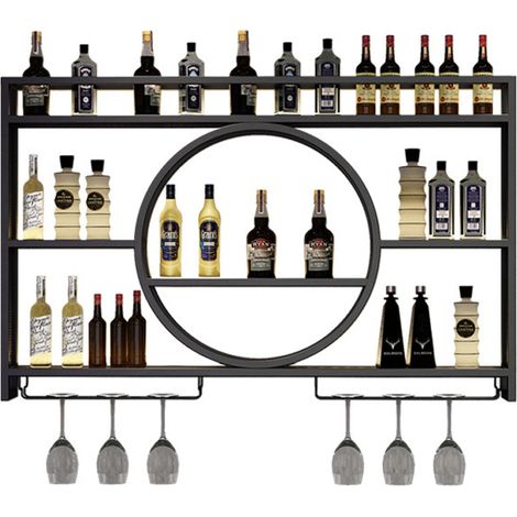 Sinbinta – Casier à vin mural en fer noir – Étagère flottante 100 x 15 x 80 cm – Design industriel pour maison et bars – Fixation murale incluse