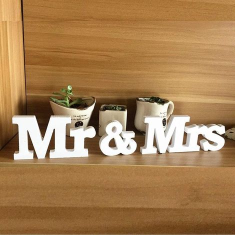 juego de letras "Mr" y "Mrs" para decoración de mesa de boda, madera lacada en blanco, para interiores y exteriores. (1/5)