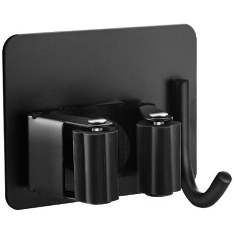 4er-Pack Wandbesenhalter schwarz, ohne Bohren, selbstklebender Besenhalter Wand mit Haken, Edelstahl Besenhalter, Wand-Werkzeughalter für Küche, Garage, Garten (1/5)