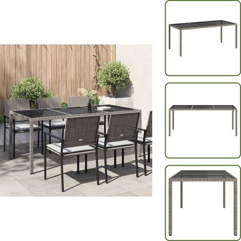 Gartentisch Grau 190x90x75 cm Gehärtetes Glas und Poly Rattan - Esszimmergarnitur - Outdoor Möbel - Gartenmöbel - Terrassenmöbel - Rattan Tisch (1/5)
