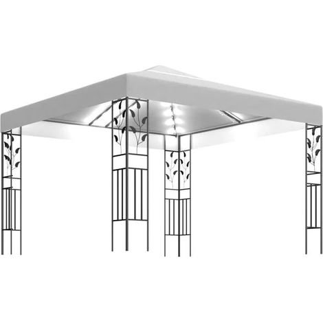 Tonnelle avec guirlande lumineuse à LED 3 x 3 m blanc - Tonnelle de jardin terrasse ombrage extérieur kiosque réception (1/5)