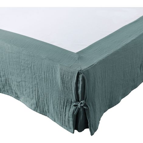 Cache-sommier Gaze de coton 90 x 190 cm GAIA coloris Bleu Canard