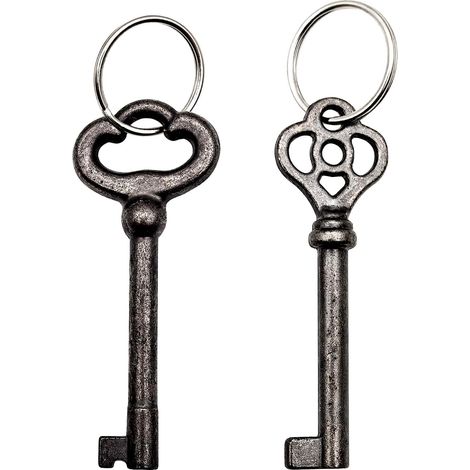 Lot de 2 clés squelettes à corps creux KY-2AB et KY-3AB avec 2 porte-clés, kit de clés en laiton antique pour meubles vintage, serrures ou décorations (1/5)