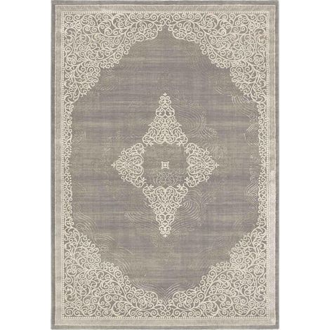 Tapis orient 80x150 gris et beige rectangle motif ethnique MEDAROND (1/5)