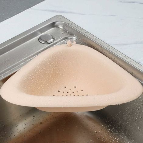 Passoire d'évier, support de bonde d'évier, filtre triangulaire pour évier de cuisine, porte-éponge pour étagère d'angle de cuisine/salle de bain, rose, taille unique-AquaForge (1/5)