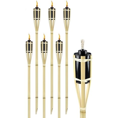 TRADE SHOP - Set 6 Pz Torcia In Bambù Naturale 60 Cm Da Giardino Per Esterni Con Stoppino 011842 - (1/5)