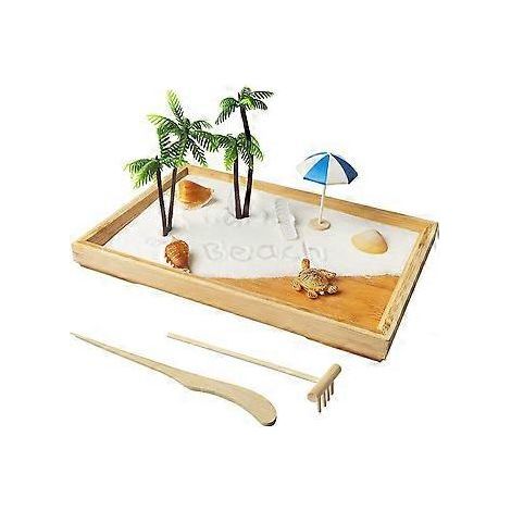 Japanese Zen garden for the office, white beach, 30 x 20 cm, mini Zen garden for the office with white sand, artificial bonsai tree, rocks, rakes and meditation accessories (1/4)