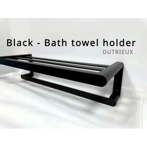 (noir B) Porte-serviettes et étagère plats en aluminium spatial double couche, accessoire de salle de bain, porte-serviettes à double barre (1/5)