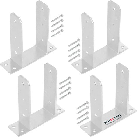KOTARBAU® 4 Pièces Support Poteau Bois - à Visser - TT - Acier Galvanisé - 100 mm - Argent - Pied de Poteau - Fixation Robuste - Embase (1/5)