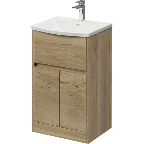 Montego Autumn Oak 500mm 1 Drawer 2 Door Vanity Unit with Arc Basin