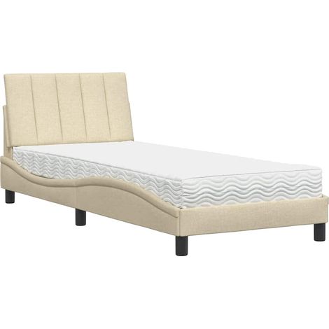 vidaXL Letto con Materasso Hanko Crema 90x190 cm in Tessuto (1/5)
