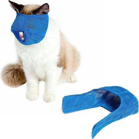 Cat Muzzle Breathable Kitten Mesh Muzzles Breathable Mesh Muzzles with Muzzle Anti Bite Anti Meow for Preventing Cats from Biting Meowing Chewing Scratching