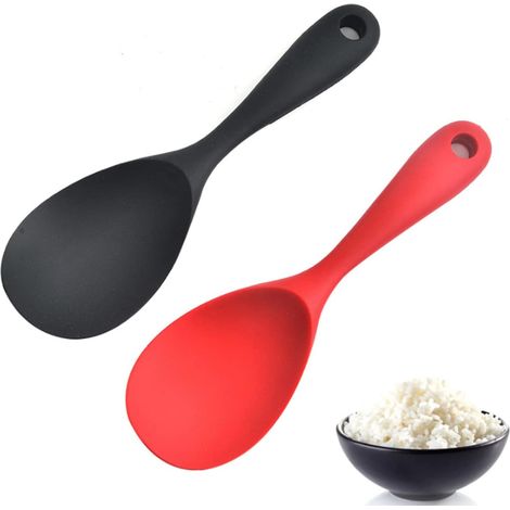 2 pezzi cucchiaio da cucina in silicone per riso nero e rosso, cucchiaio da riso in silicone, cucchiaio da pentola con rivestimento, cucchiaio da cucina, forniture da cucina