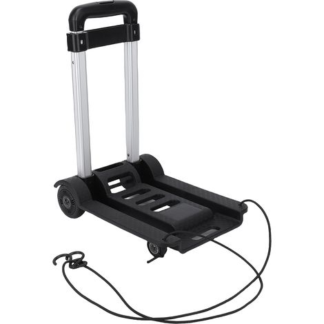 Chariot de transport pliable 90kg 4 roues compact pour bagages, stabilité renforcée, déplacement facile maison bureau voyage courses, noir alliage d'aluminium poignée télescopique 3 niveaux avec sangl (1/5)