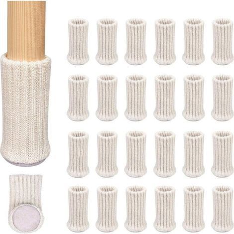 24 Pack Non-Slip Knitted Chair Leg Socks, Fit for 1-2 Inch Chair Legs to Prevent Scratches and Reduce Noise for Easy Movement-White (1/5)