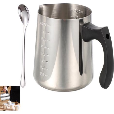 Jarra de acero inoxidable de 1000 ml para espumar leche, Recipiente de acero inoxidable para derretir velas, Calentador de velas, Plateado (1/5)