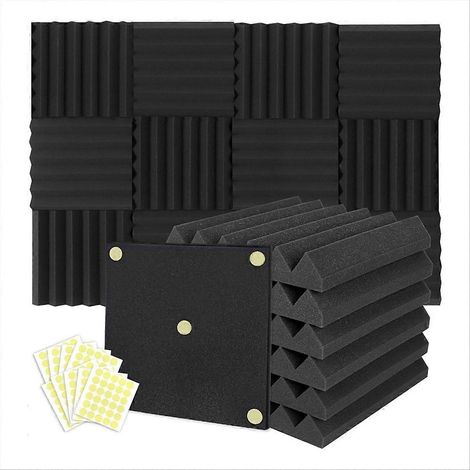 Lot de 12 panneaux de mousse acoustique en forme de coin (5 x 30 x 30 cm), mousse d'insonorisation et de réduction du bruit pour l'enregistrement à domicile ou au bureau. (1/5)