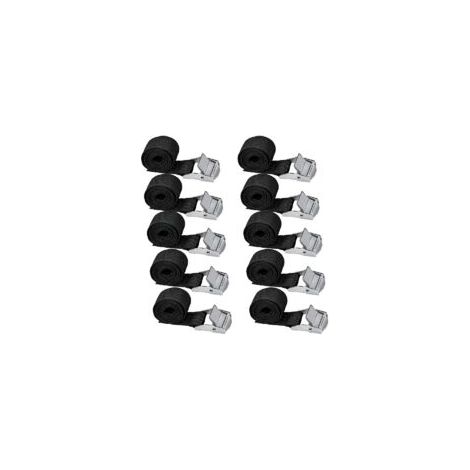 Lot de 10 sangles d'arrimage 239cm – Charge maximale 500kg – Boucle métallique – Pour moto, voiture, porte-vélo – Noir - 10pcs (1/5)