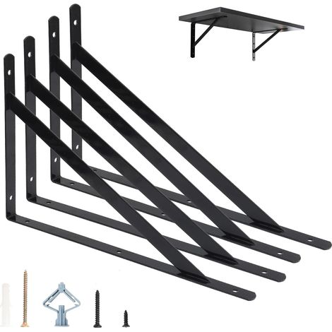 Lot de 4 supports d'étagère robustes 400 x 250 mm, 40,6 cm avec triangle à 90 degrés, vis de montage incluses, convient pour mur en béton, plaque de plâtre, etc (40,6 cm) (1/5)