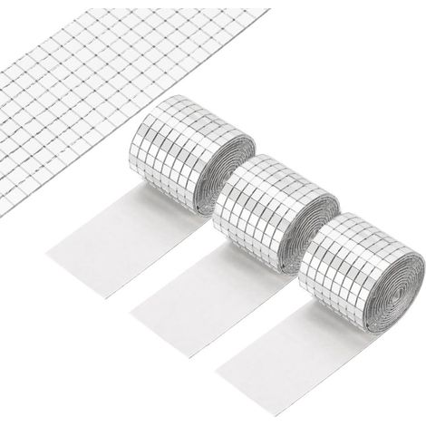 Lot de 3 pierres de mosaïque autocollantes - Mini stickers carrés en verre effet miroir - Idéaux pour la décoration DIY, les boules disco et les fêtes avec effet miroir - 4 cm x 1 m - Argenté (1/5)