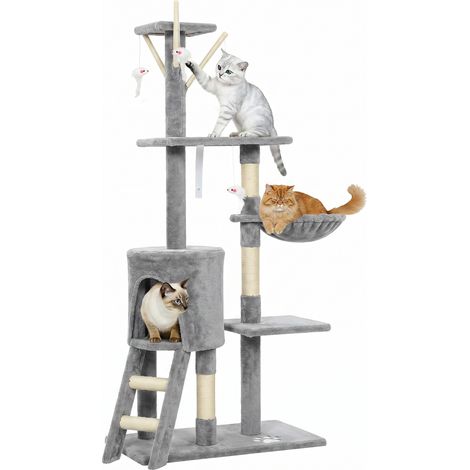 PawHut Cat Tree for Indoor Cats, 134cm Scratching Post Climbing Tower, Grey