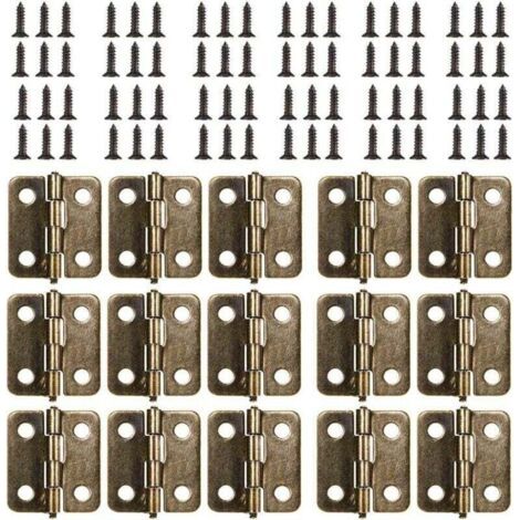 18 x 15 mm Charnière Plate, 50Pièces Mini Charnière Rétro en Bronze Antique, Durable et Robuste Charniere Porte avec 200 Vis pour Boîte Coffre à Bijoux Cabinet DIY Accessoires (Bronze) (1/4)