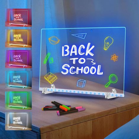 Tableau Lumineux à Dessin LED - 35x25cm avec 7 Couleurs, Planche Acrylique Effaçable - Cadeau Créatif Éducatif (1/5)