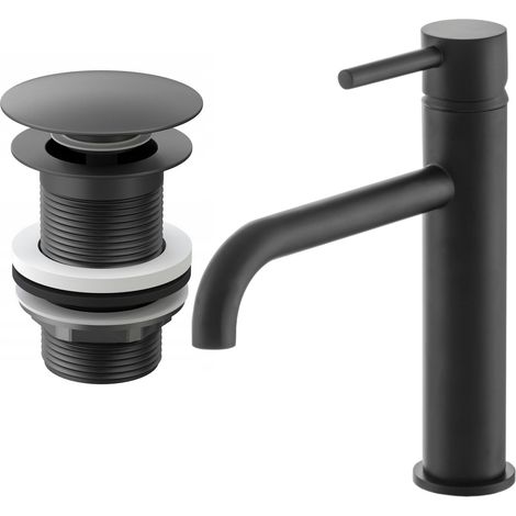 MITIGEUR DE LAVABO NOIR HIGH KIVO SALLE DE BAIN CLICK PLUG SANS TROP-PLEIN (1/5)