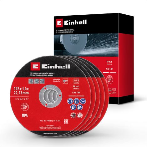 Original Einhell 5-tlg. Dünntrennscheiben-Set für Metall, Ø 125 mm (1 mm Stärke, MPA-zertifiziert, hohe Lebensdauer, präzise, gratarme Schnitte, für Winkelschleifer)