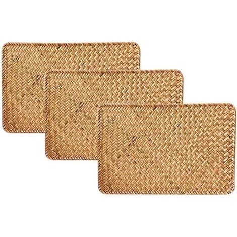 Lot de 3 Sets de Table en Jonc de Mer Naturel, 17,7 Pouces X 12 Pouces, Sets de Table Rectangulaires en Rotin TisséS à la Main (1/4)
