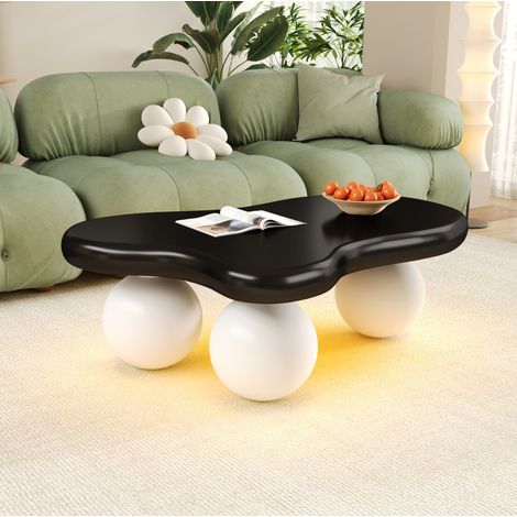 Table basse 95x62,5x32 cm noir et blanc, LED 16 couleurs, forme nuage, MDF MEUBLIV (1/5)