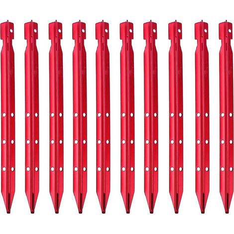 Lot de 10 piquets de tente, piquets de camping légers avec sac de rangement (rouge - 25 cm) (1/4)