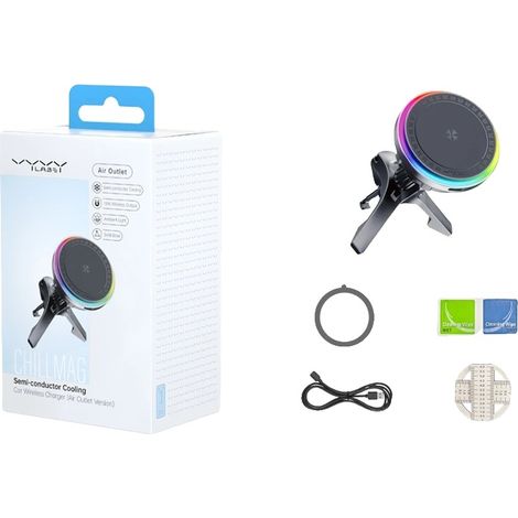 Caricabatterie da auto wireless, design magnetico, sistema di raffreddamento, nero (1/2)