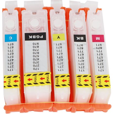 5er-Pack PGBK BK CMY Tintenpatronen, 5 Farben, wiederverwendbar, gleichmäßiges Drucken, kompatibel mit 570 und 571 (1/5)