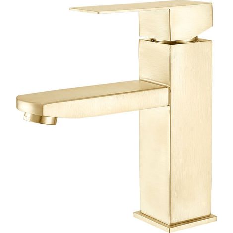 Einloch-Badezimmerarmatur aus Edelstahl 304 mit Wasserzulaufrohr, Mischbatterie und Auslauf, goldfarben.