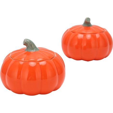 Pot de Rangement à Thé en Céramique 2 Pièces Forme Citrouille, Boîte Hermétique avec Couvercle pour Cuisine et Maison, Orange (1/5)