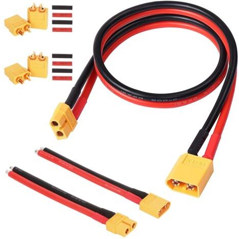 XT60 Connecteur Mâle à Femelle avec Fil de 50cm 12AWG, 1 Paire Rallonges de Câble XT60 Mâle vers Femelle Connecteurs avec Fil de 10cm, 2 Paires XT60 Bullet Connectors Plugs (1/5)