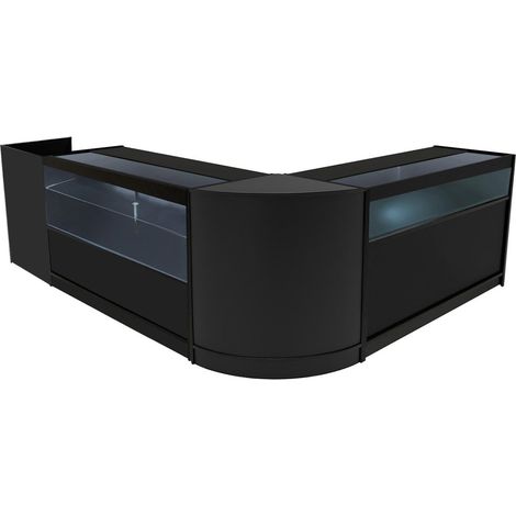 Comptoirs de Vente MDF Noir LED Blancs Intégrés Ensemble Gravity B1500, C1500, CM60, TB60 3 Étagères Portes Coulissantes Verouillables Rangement Commerciale Réception Bureau Vêtements [Clés INCLUS] (1/5)