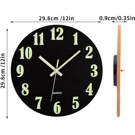 Horloge Murale Lumineuse Silencieuse 30cm MDF Pendule Murale Fluorescente Veilleuse Nuit Grande Horloge Décorative pour Chambre Cuisine Salon Bureau (1/5)
