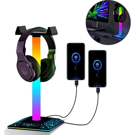 Support de Casque RGB Luniquz, Crochet pour Casque Gamer avec 2 Ports USB de Charge + Lumière LED, Support Casque de Jeu, Cintre pour Casque Audio, Accessoire Bureau pour PC Gamer (1/2)