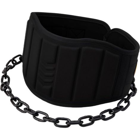Cintura per sollevamento pesi con catena, cintura di supporto unisex, accessorio per bodybuilding e powerlifting, per casa e palestra, nera (1/5)
