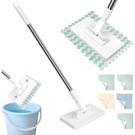 Serpillère avec système de serrage à pression, avec 5 chiffons en microfibre réutilisables, sans lavage des mains, un bouton de changement de serpillère automatique pour la maison, le bureau et (1/5)