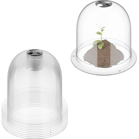 Relaxdays Plant Cloche, Set of 10, Seedling Cover, Snail & Frost Protection, Stackable, Garden Equipment, PET, Clear (1/5)