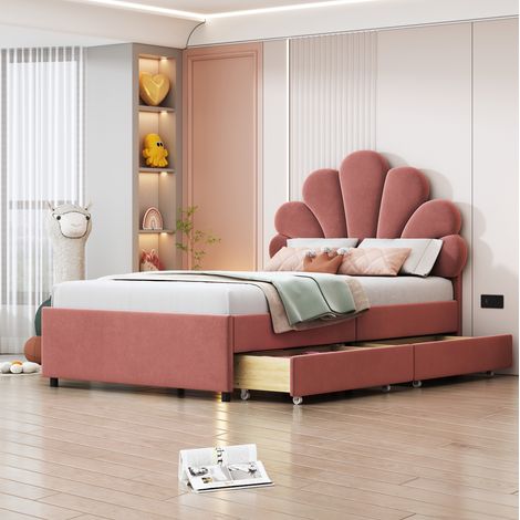 MEUBLIV Bettgestell 90x200 cm Pink – Kopfteil mit Stauraum, ohne Matratze (1/5)