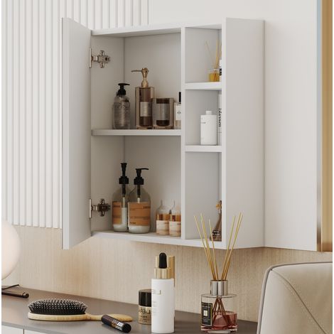 Spiegelschrank wandmontiert mit Stauraum MDF Glas Weiß OKMYHOME (1/5)